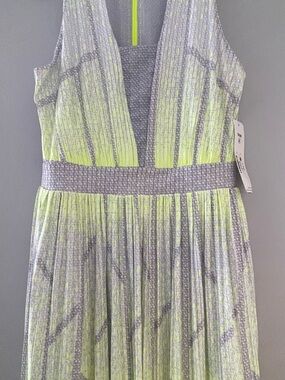 K-Swiss x Lucky in Love Lime and Gray Pleated V-Neck Sleeveless Tennis Dress
